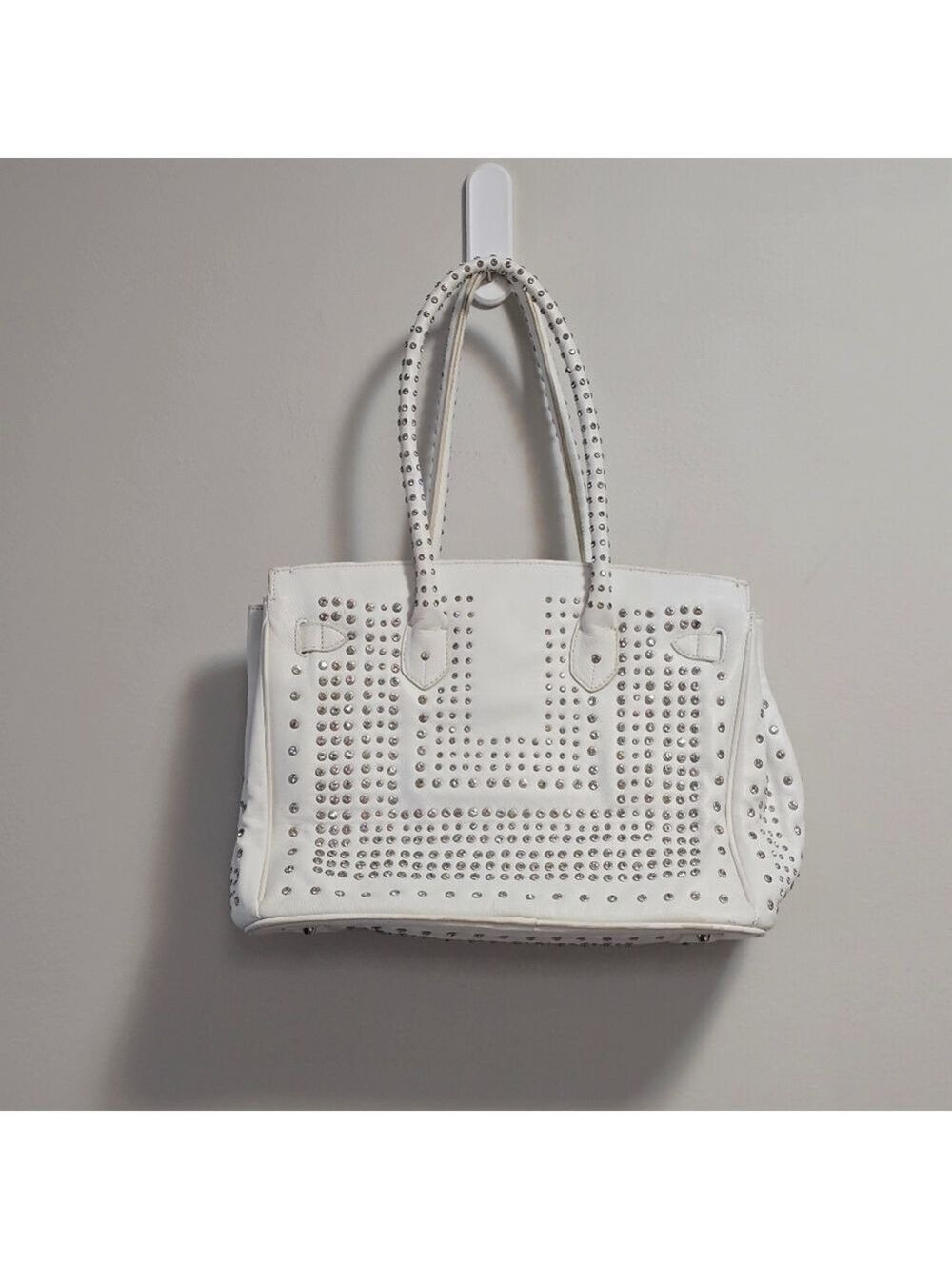 Vintage CNKW with Rhinstones Studded Leather White Handbag